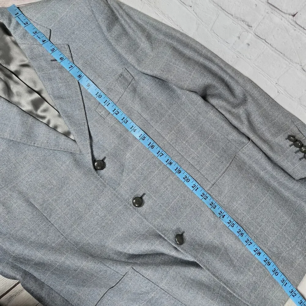 Friend Italy‎ Collection For Man Wool Linen Blend Blazer Jacket Blue Plaid 50S